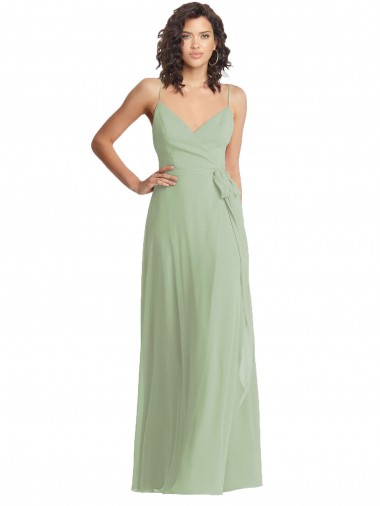 V-Neck Low Back Maxi Wrap Chiffon Bridesmaid Dress UK