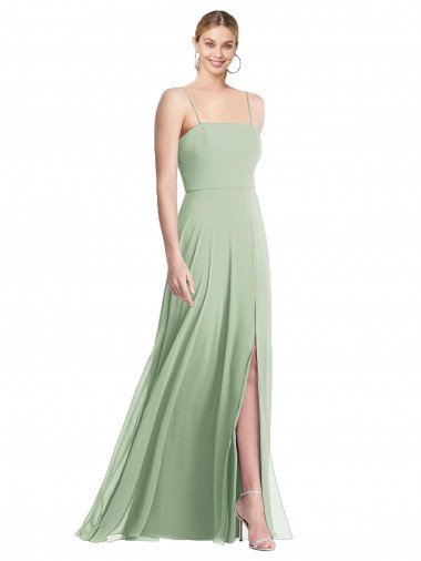 Sleek Spaghetti Straps Low Back Square Neck Maxi Chiffon Bridesmaid Dress UK