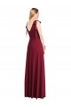 Full Length Bow-Shoulder V-Back Chiffon Bridesmaid Dress with Front Slit UK