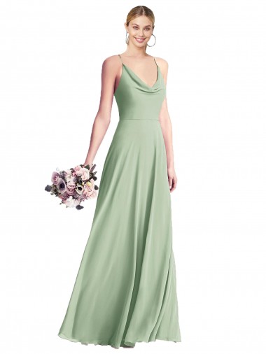 Cowl Neck Criss Cross Back Chiffon Maxi Bridesmaid Dress UK