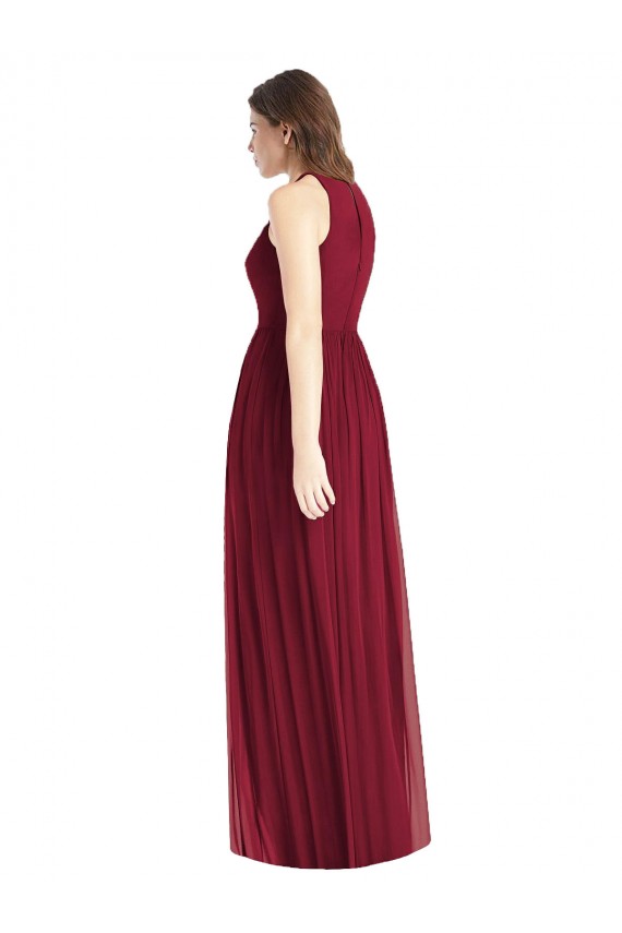 Shirred Skirt Jewel Neck Halter Chiffon Bridesmaid Dress with Front Slit UK