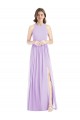 Shirred Skirt Jewel Neck Halter Chiffon Bridesmaid Dress with Front Slit UK