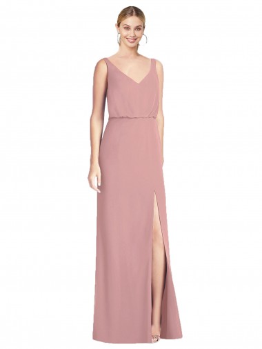 Blouson Bodice Chiffon Bridesmaid Dress with Front Slit UK