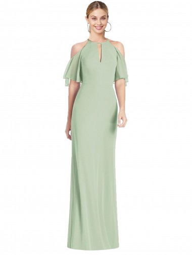 Ruffle Cold-Shoulder Mermaid Chiffon Maxi Bridesmaid Dress UK