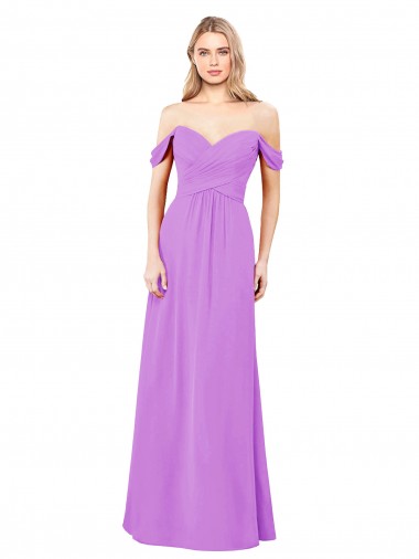 Off The Shoulder Draped Sleeves A-Line Chiffon Bridesmaid Dress UK