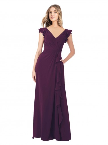 Ruffle Cap Sleeves Long Chiffon Bridesmaid Dress UK