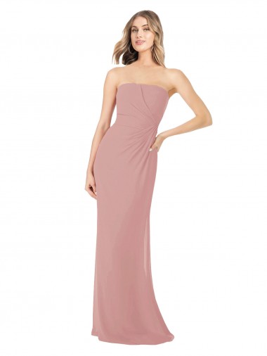 Draped Strapless Sheath Long Chiffon Bridesmaid Dress UK