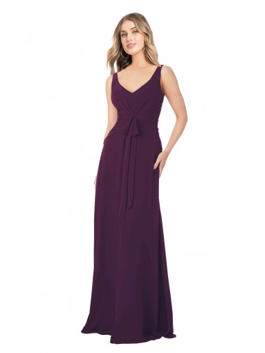 Long Chiffon Bridesmaid Dress with Front Bow UK