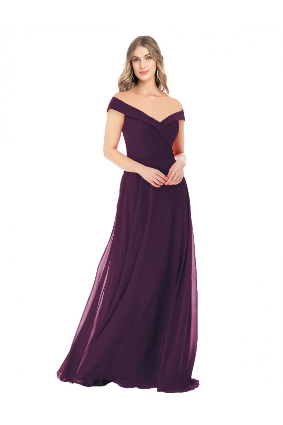 Classic Off the Shoulder Draped Chiffon Bridesmaid Dress UK