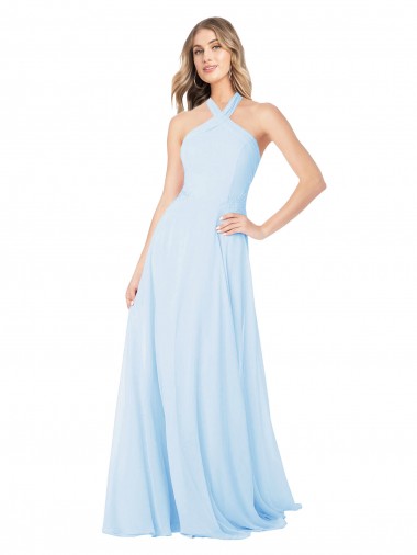 Criss Cross High Neck Halter Chiffon Bridesmaid Dress UK