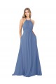 Draped High Neck Keyhole Back Bridesmaid Dress with Front Slit UK