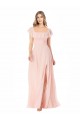 Flutter Cap Sleeves Square Neck Ruffle Chiffon Bridesmaid Dress UK