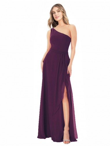 One Shoulder Chiffon Bridesmaid Dress with Tie Belt UK