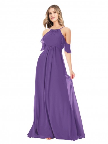 Cold Shoulder Flutter Sleeves Chiffon Bridesmaid Dress UK