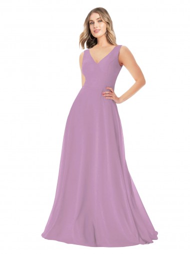 Simple Chiffon V-Neck Bridesmaid Dress with Draped V-Back UK