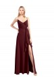 Spaghetti Straps V-Neck Long Chiffon Bridesmaid Dress with Side Slit UK