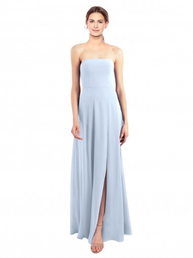 Fitted Strapless Full Length Chiffon Bridesmaid Dress with Front Slit UK