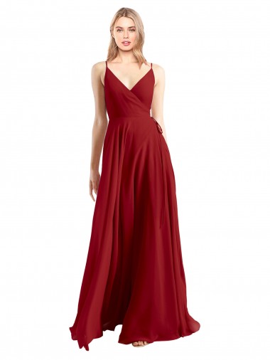 A-Line Spaghetti Straps V-Neckline Chiffon Bridesmaid Dress Open Back UK