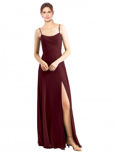 Sleek Fit and Flare Long Scoop Neck Chiffon Bridesmaid Dress with High Side Slit UK