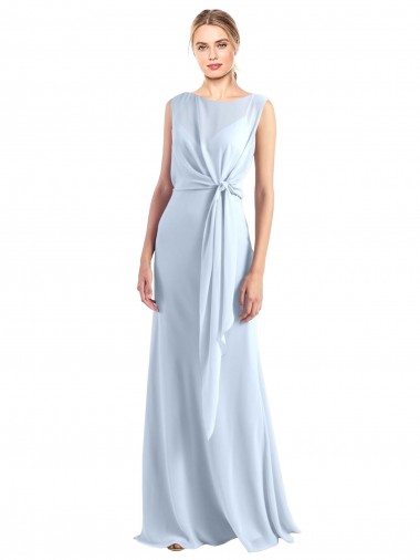 Illusion Boat Neck Long Full Length Chiffon Bridesmaid Dress with Keyhole Back UK