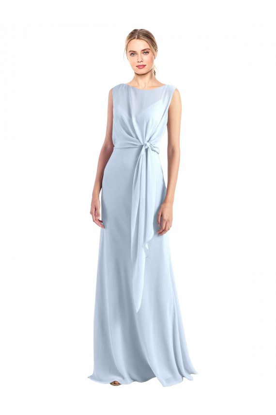 Illusion Boat Neck Long Full Length Chiffon Bridesmaid Dress with Keyhole Back UK