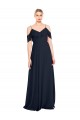 Draped Sleeves Flounce Neckline Long Chiffon Bridesmaid Dress with Spaghetti Straps UK