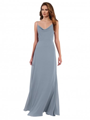 Long Full Length Draped Cowl Neck V-Back Slip Chiffon Bridesmaid Dress UK