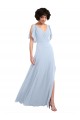 Split Flutter Sleeves V-Neck Chiffon Bridesmaid Dress with Open V-Back UK