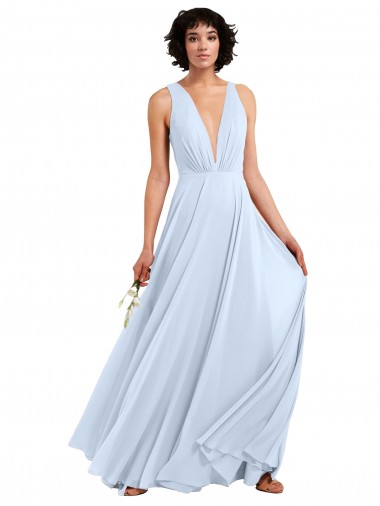 Daring Plunging V-Neck Long Chiffon Bridesmaid Dress with Pleated Bodice UK