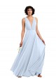 Daring Plunging V-Neck Long Chiffon Bridesmaid Dress with Pleated Bodice UK