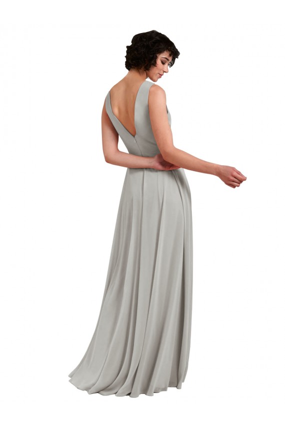 Daring Plunging V-Neck Long Chiffon Bridesmaid Dress with Pleated Bodice UK