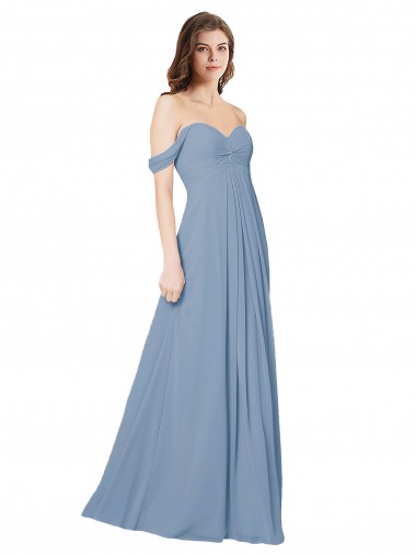 Empire Waist Off the Shoulder Chiffon Bridesmaid Dress with Sweetheart Bodice UK