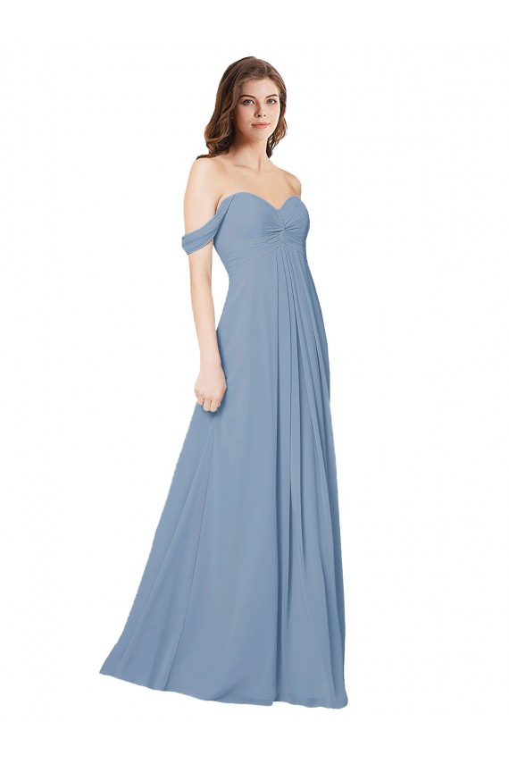 Empire Waist Off the Shoulder Chiffon Bridesmaid Dress with Sweetheart Bodice UK