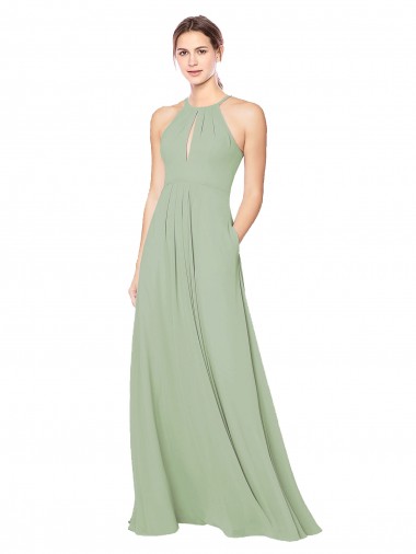 High Halter Neck Keyhole Chiffon Bridesmaid Dress UK