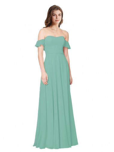 Flounce Sleeves Off the Shoulder Long Chiffon Bridesmaid Dress UK