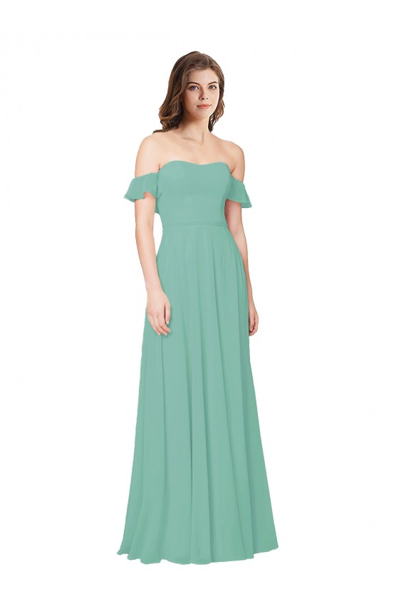 Flounce Sleeves Off the Shoulder Long Chiffon Bridesmaid Dress UK