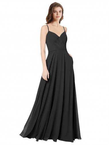 Cowl Back Spaghetti Straps Long Chiffon Bridesmaid Dress  UK