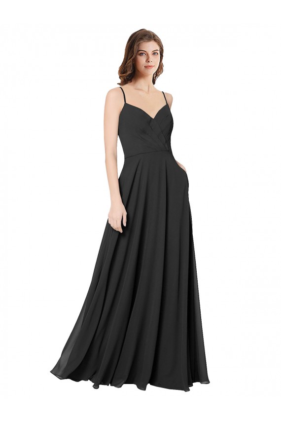 Cowl Back Spaghetti Straps Long Chiffon Bridesmaid Dress  UK