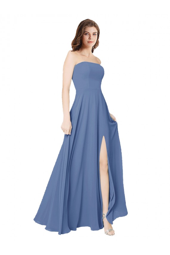 Strapless Long Chiffon Bridesmaid Dress with Front Slit UK