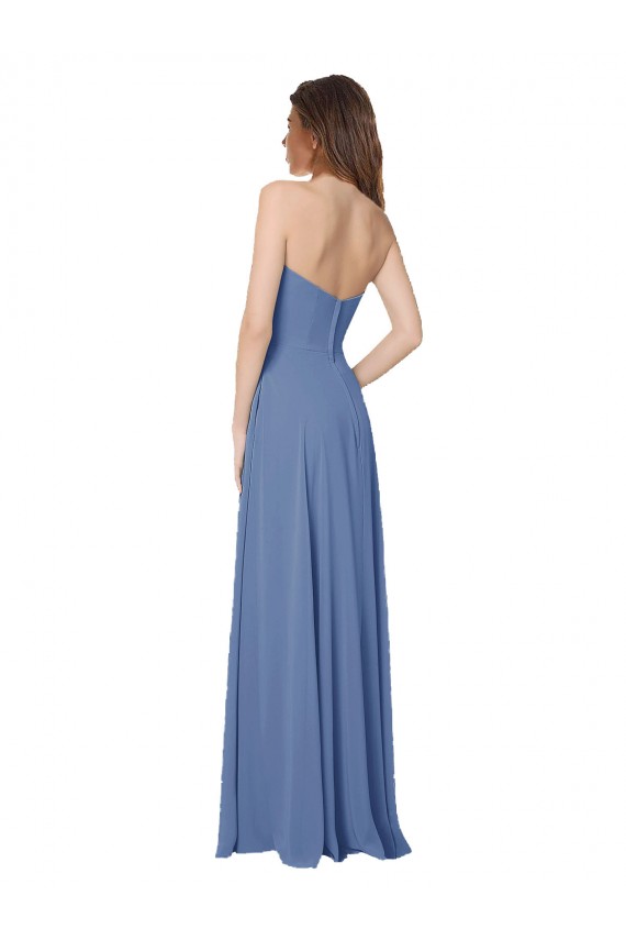 Strapless Long Chiffon Bridesmaid Dress with Front Slit UK