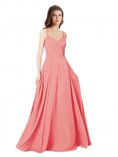 Crossover Bodice Long Chiffon Bridesmaid Dress with Double Back Straps UK