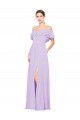 Ruffled Off the Shoulder Long Chiffon Bridesmaid Dress with Slit UK