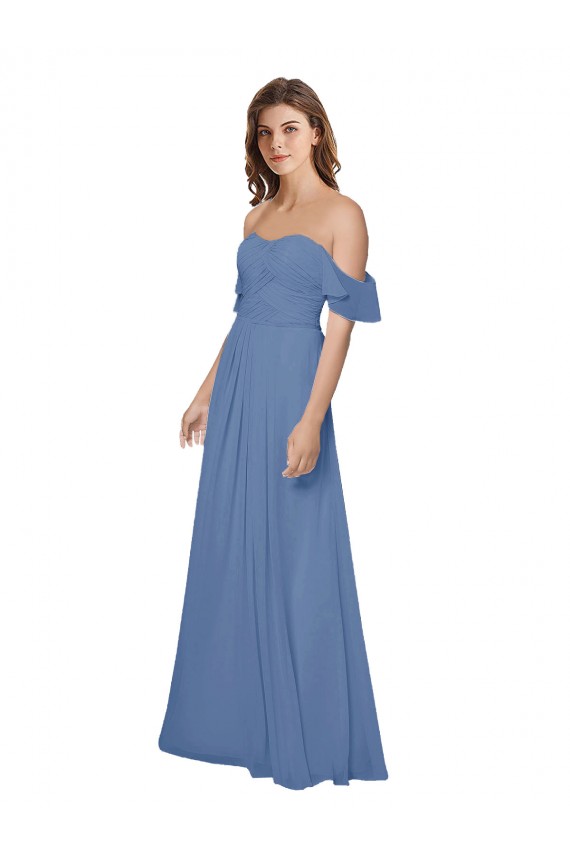 Flutter Sleeves Scoop Neck Off the Shoulder Long Chiffon Bridesmaid Dress UK