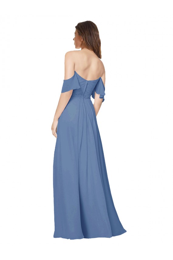 Flutter Sleeves Scoop Neck Off the Shoulder Long Chiffon Bridesmaid Dress UK