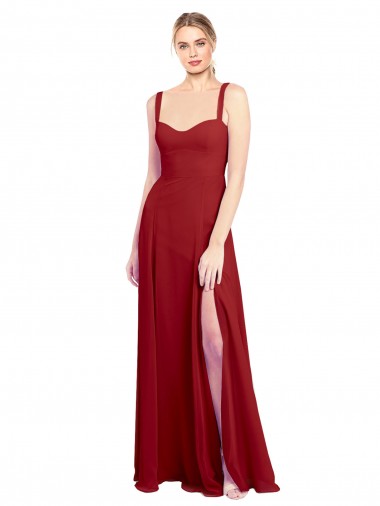 Sweetheart Neckline Long Chiffon Bridesmaid Dress with Side Slit and Wide Straps UK