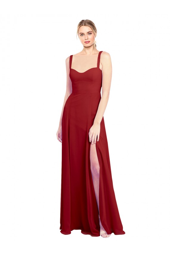 Sweetheart Neckline Long Chiffon Bridesmaid Dress with Side Slit and Wide Straps UK