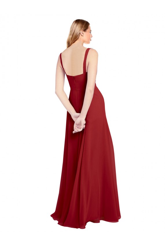 Sweetheart Neckline Long Chiffon Bridesmaid Dress with Side Slit and Wide Straps UK