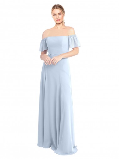 Off the Shoulder Flutter Sleeves Long Chiffon Bridesmaid Dress UK