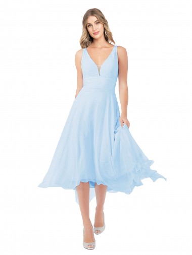 Chiffon Midi Length Keyhole Back Bridesmaid Dress UK