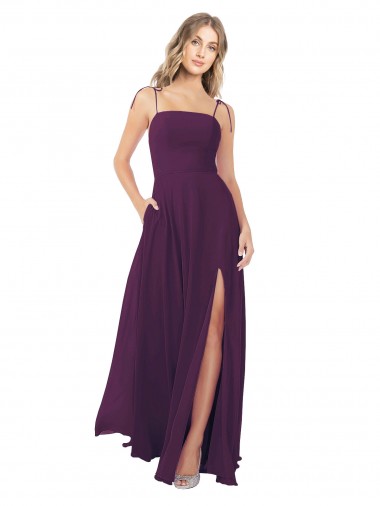 Chiffon Bridesmaid Dress with Front Slit and Keyhole Back UK